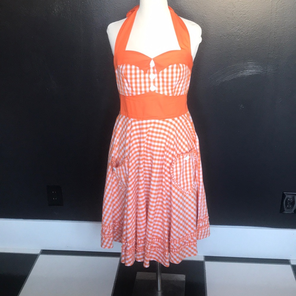 Pinup Orange Gingham Swing Dress